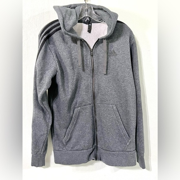 ADIDAS MENS FULL ZIP GRAY HOODIE COTTON BLEND SZ. SMALL  #161 - Picture 1 of 6